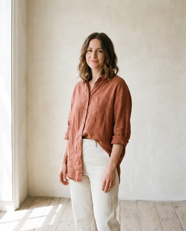 Camicia in Lino terracotta, indossato