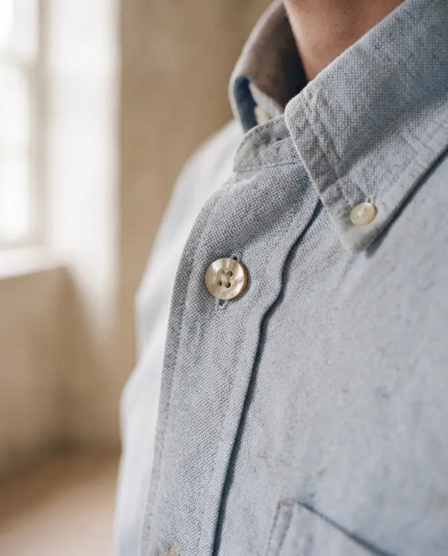 Camicia Oxford azzurro polvere, dettaglio del tessuto
