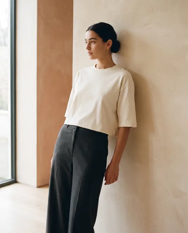 T-shirt Boxy panna, indossato